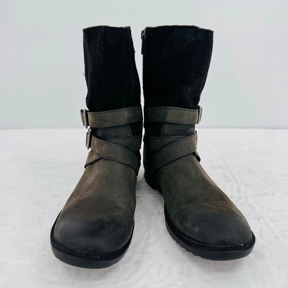 Ugg Lorna Black Boots Waterproof Genuine Leather Wool Lined 8.5” Shaft Size 8.5